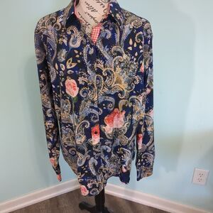 Royal Highness Equestrian Floral Paisley Print Button Long Sleeve Shirt extra la